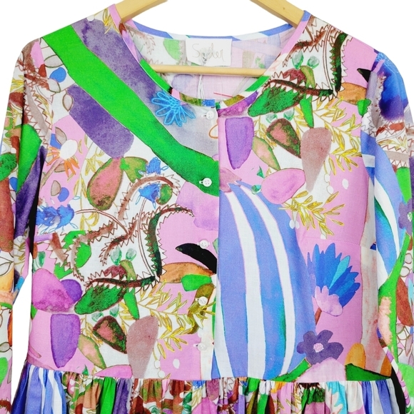 Soler London Romantic III Henley Button Midi Dress Size M/L Borgo Magic Pink - Picture 7 of 12